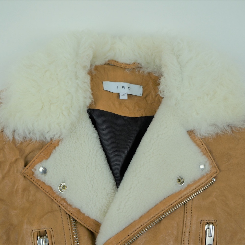 Iro Noemie Camel Shearling Leather Jacket - Picture 3 of 8